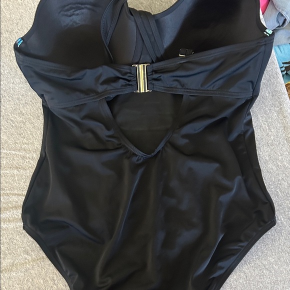 Black and Blue Leaf Print One-Piece Swimsuit - Picture 3 of 3